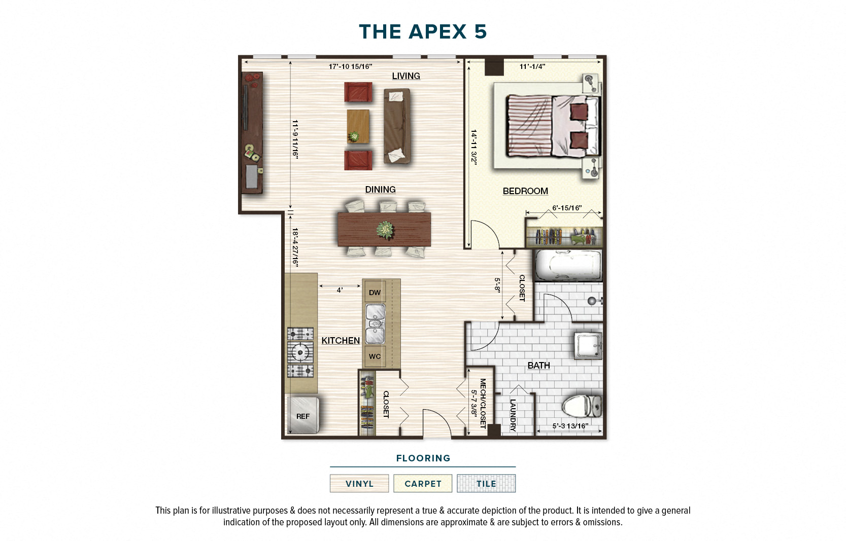 Floor plan for 1 bed, 1 bath, 831 sqft